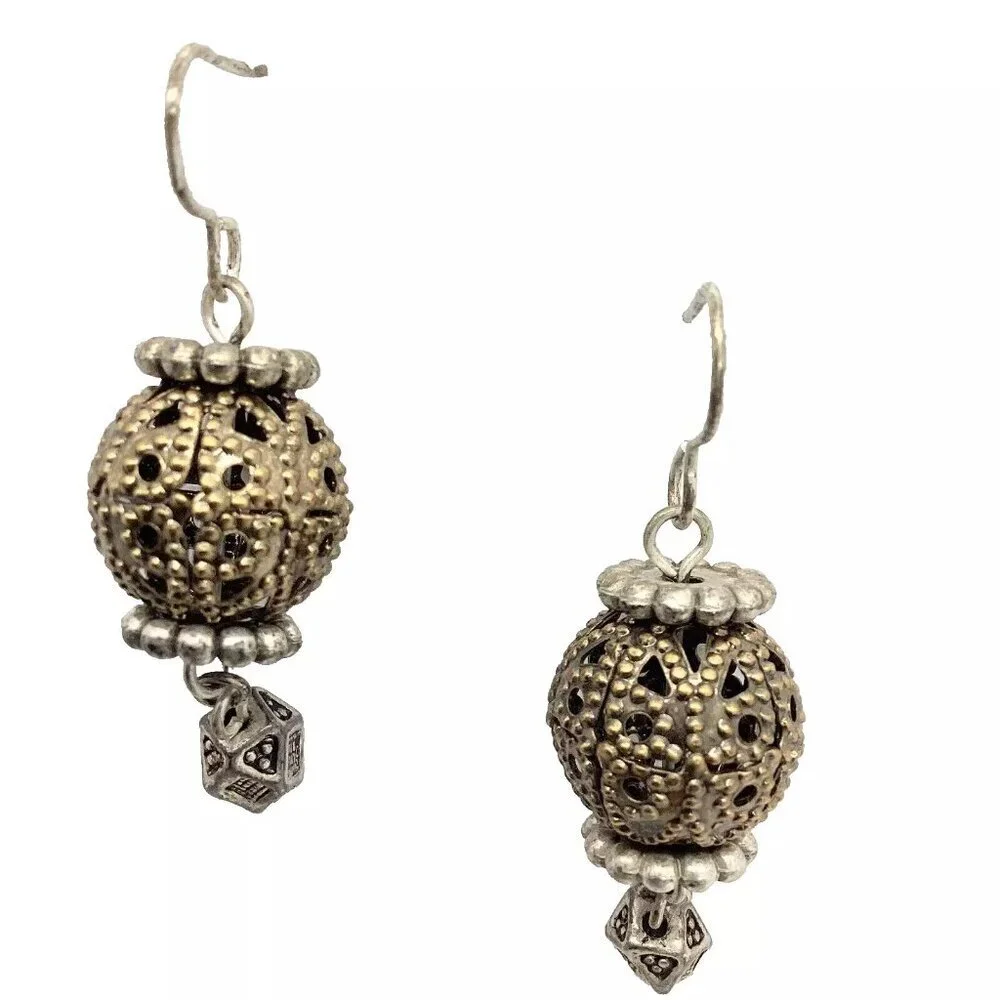 Gold & Silvertone Bali Bead Pierced Earrings